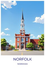 Obraz premium Norfolk Nebraska United states Travel Poster Illustration Print Decor Gift Canvas Wall Art Gift