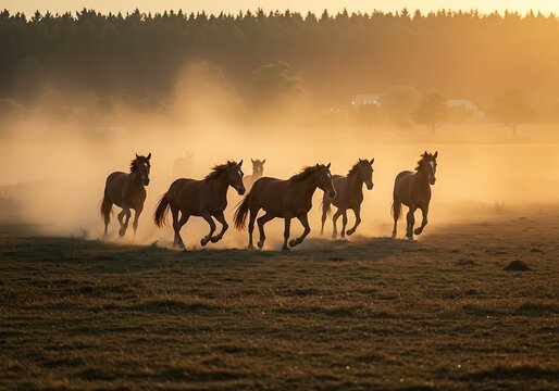 horses running in dessert