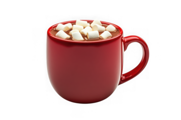 Delicious hot chocolate with marshmallows in red mug drink beverage sweet dessert treat cocoa isolated on transparent background