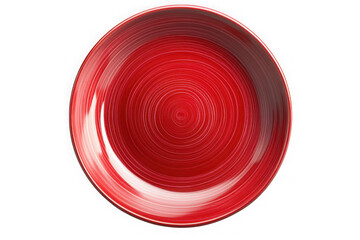 Vibrant red ceramic plate, kitchenware dish for dining, serving, and culinary use, round shape, isolated on transparent background