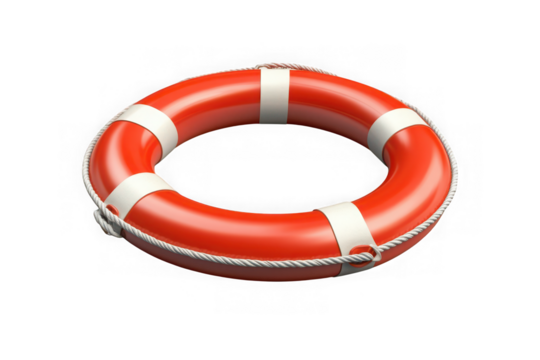 Red lifebuoy life preserver lifesaver ring with white stripes for water safety and rescue equipment illustration isolated on transparent background - Powered by Adobe