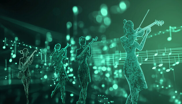 AI generator images of Cartoon conductor leading an orchestra with musical notes This is a fantastic project go live with Sky Life