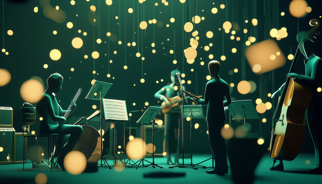 AI generator images of Cartoon conductor leading an orchestra with musical notes This is a fantastic project go live with Sky Life