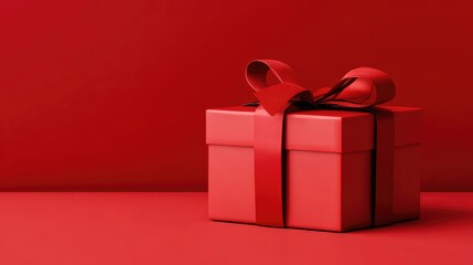 Red gift box tied with a bow, product photo centered on a clean red background with even studio lighting.