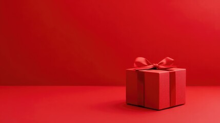 Red gift box tied with a bow, product photo centered on a clean red background with even studio lighting.