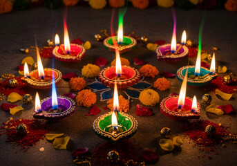 Diwali Diya Lamps Rangoli Pattern