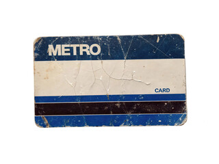 Old metro card isolated on transparent background for public transportation