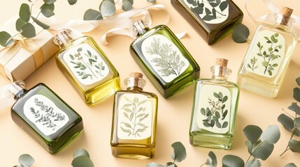Elegant Collection of Natural Perfume Bottles and Greenery Decor