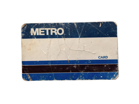 Old metro card isolated on transparent background for public transportation