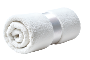 White towel and roll of toilet paper isolated on white background bathroom hygiene and cleanliness