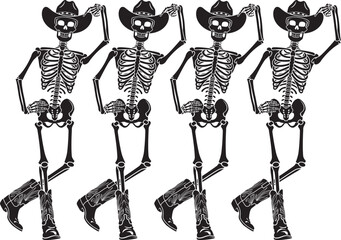 row of human skeleton western line dancing
