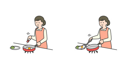キッチンで目玉焼きを作る女性