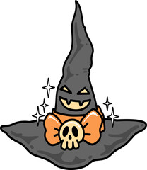 Retro Groovy Halloween Witch Hat with Skull and Bow