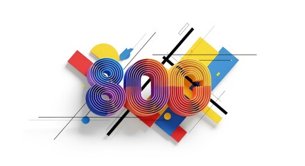 Colorful Geometric Numbers 800 on White, Abstract Design