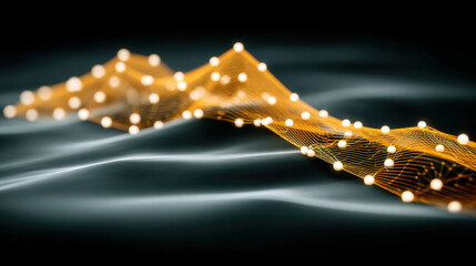 Orange plexus network floating over dark wavy surface