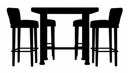 Fototapeta premium Silhouette of a high table with three high chairs arranged around it in a simple graphic design style