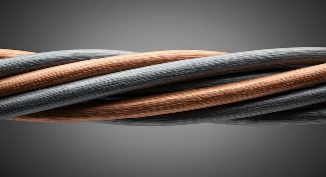Twisted copper and grey wires on a gradient background