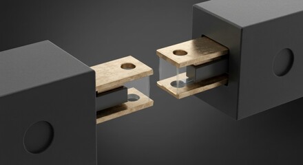 Two black cubes with brass connectors extended and partially inserted