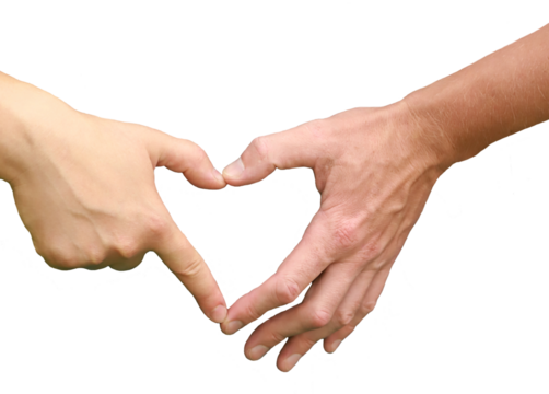 Couple making heart shape with hands, symbolizing love, unity, and togetherness. Transparent background