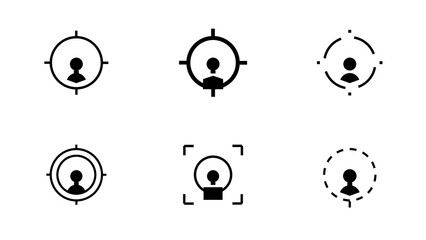 ターゲット人物を示すクロスヘア付きシルエットアイコン集