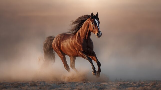 a horse jumps across a field, Generative AI