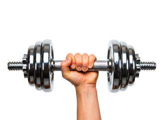 Naklejka premium Man s hands gripping dumbbells for weightlifting isolated on transparent background