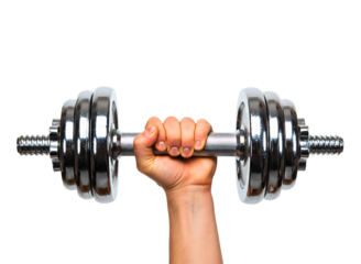 Man s hands gripping dumbbells for weightlifting isolated on transparent background