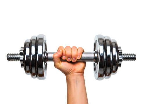 Man s hands gripping dumbbells for weightlifting isolated on transparent background