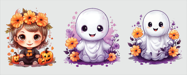 Vector art of cute halloween character with flower crown