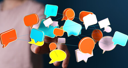 Abstract image of interconnected speech bubbles, symbolizing global communication and networking.