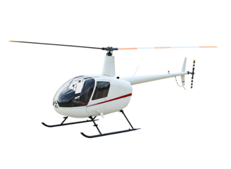 White helicopter with red stripe isolated on transparent background
