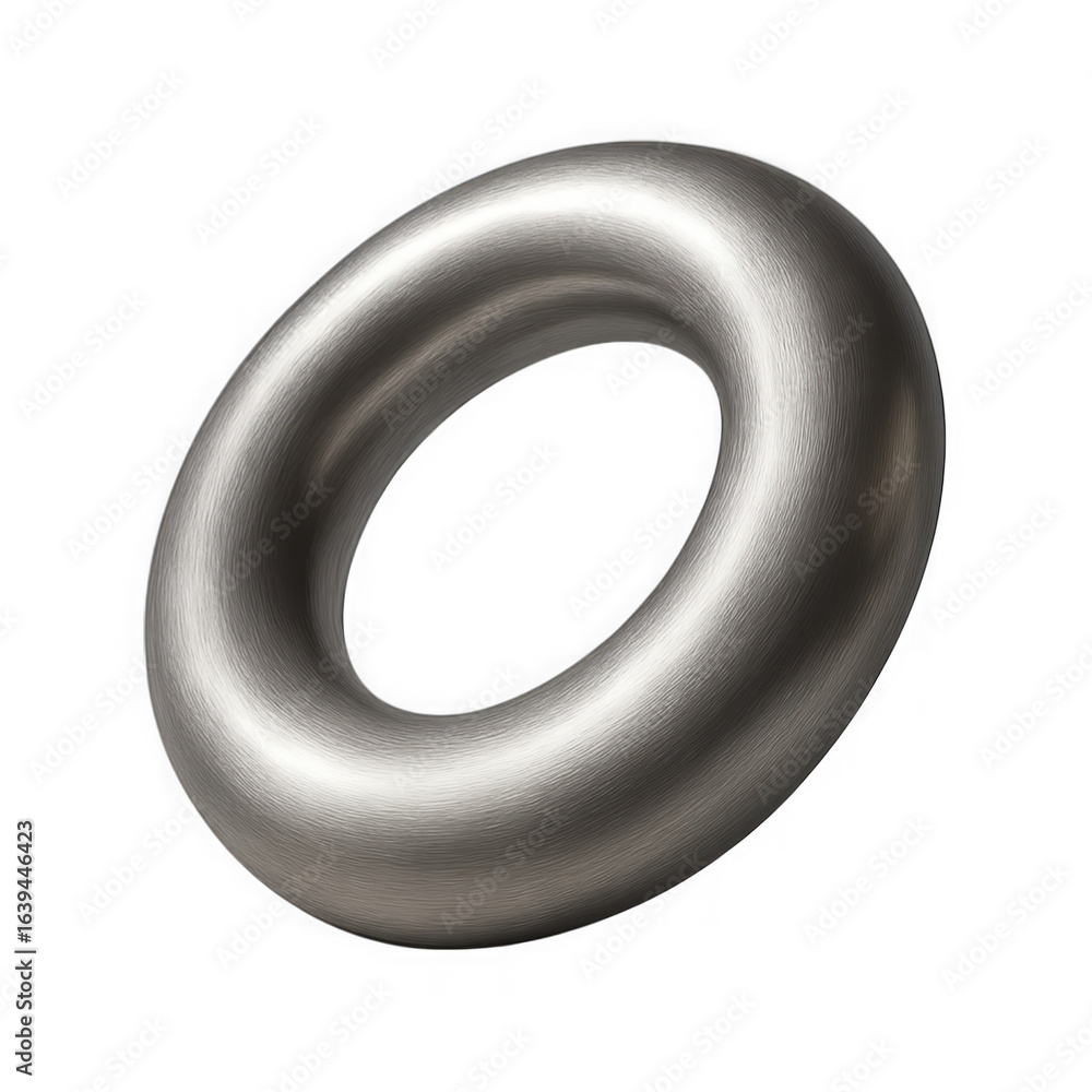 Fototapete shiny metallic torus ring with a smooth brushed surface 3d rendering isolated on transparent backgro