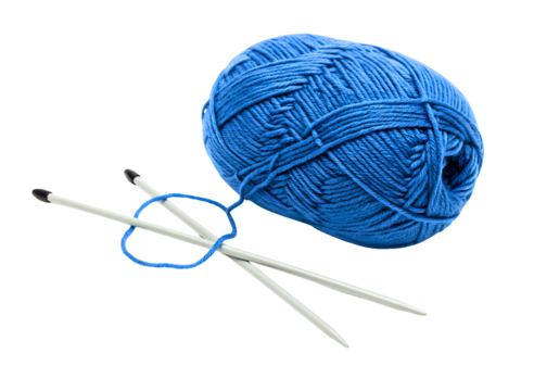 Blue yarn ball with knitting needles isolated on transparent background - Powered by Adobe