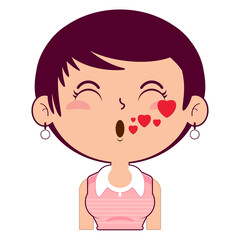 girl short bob hair whistling love face cartoon cute