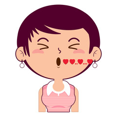 girl short bob hair whistling love face cartoon cute