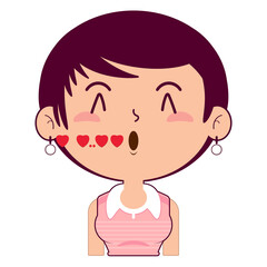 girl short bob hair whistling love face cartoon cute