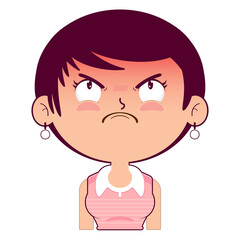 girl short bob hair angry face cartoon cute