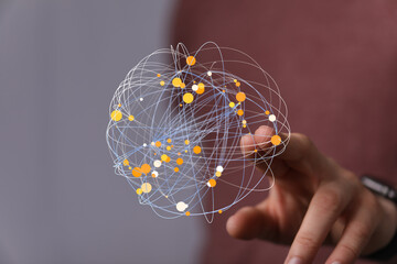 Abstract image depicting a global network, data points, and interconnections. Ideal for technology,...