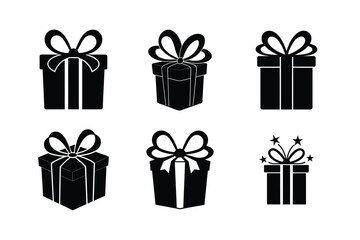 Present gift box icons celebration package set vector silhouette on white background