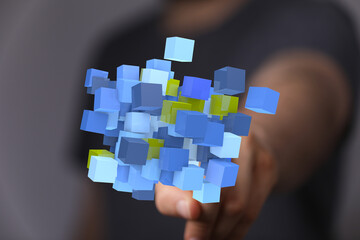 Abstract image of data visualization, digital cubes, technology, innovation, and connection.