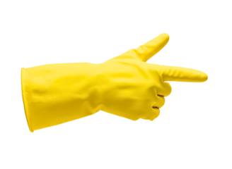 Yellow rubber glove for cleaning and protection isolated on transparent background
