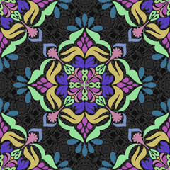 Beautiful, seamless, 3D, multi-colored flowers,