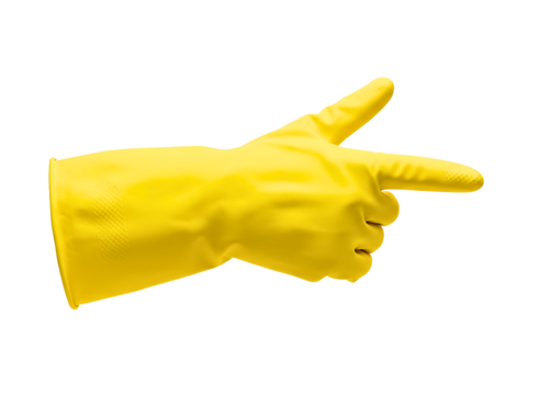 Yellow rubber glove for cleaning and protection isolated on transparent background