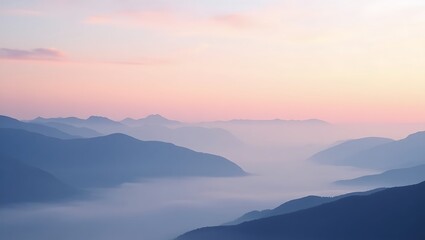 Pastel Lavender and Peach Mountain Silhouette at Sunrise &ndash; Minimal Nature Landscape