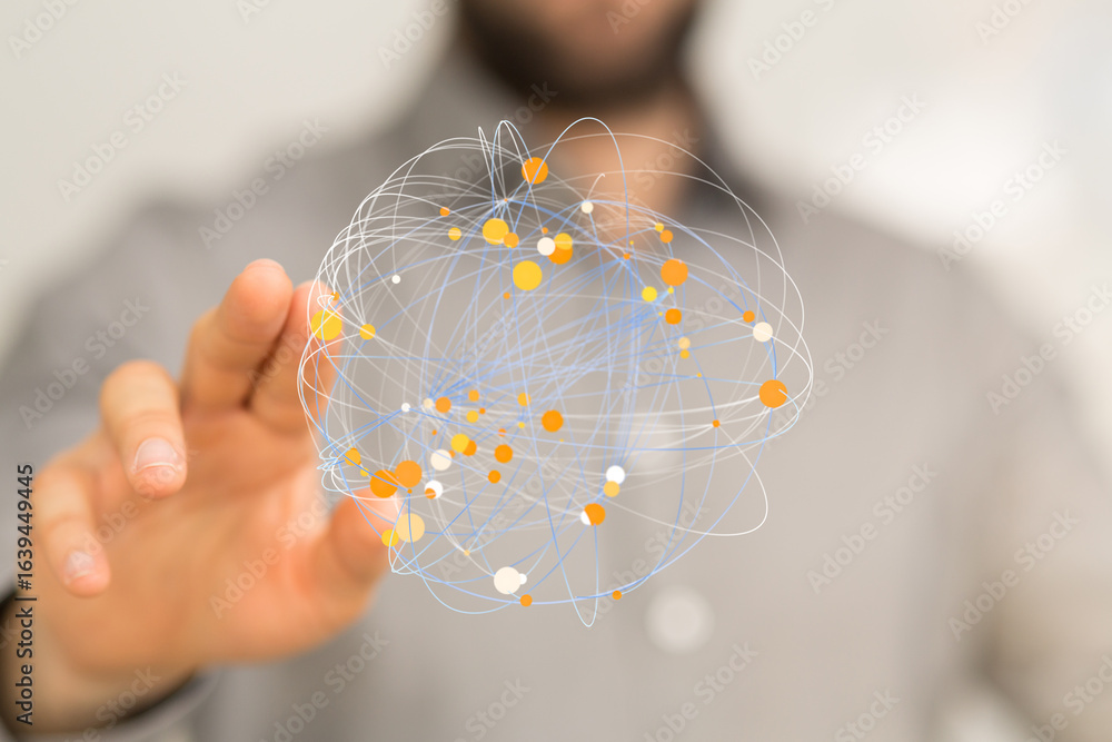 Poster abstract image of a man interacting with a digital network. perfect for tech, business, and connecti