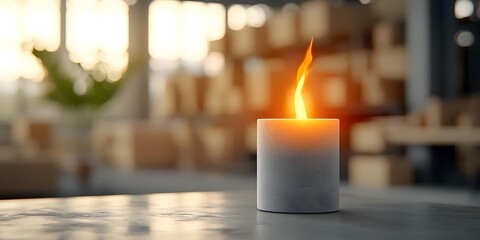 Minimalist Candle Flame on Concrete Table