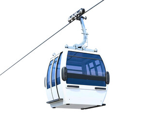 Modern ski lift gondola cabin suspended on a cable isolated on transparent background