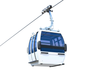 Modern ski lift gondola cabin suspended on a cable isolated on transparent background