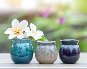 Beach Themed Pottery with Plumeria Flowers