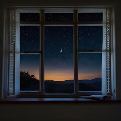 Fototapeta premium Crescent moon and stars through open window